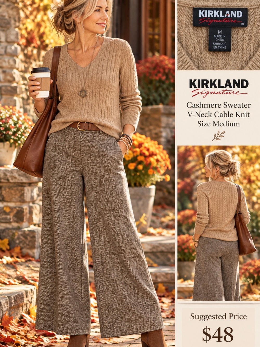 Cashmere 100% cable pattern V neck pullover - Picture 2 of 3